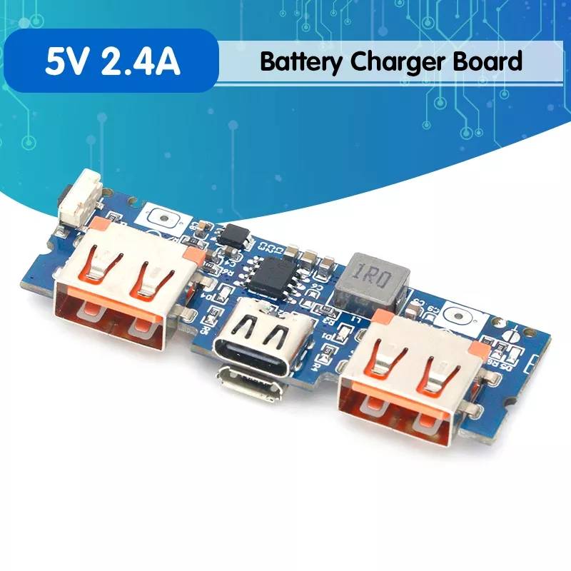 Lithium Battery (18650) Charger/Power Bank Module 3.7V to 5V 2.4A Micro/Type-C USB