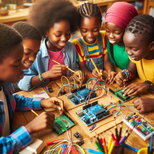 Kids working on an Arduino project